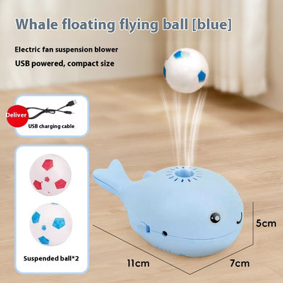 Pink whale-shaped electric fan suspension blower cat toy with two floating balls, powered by USB. - Image 5