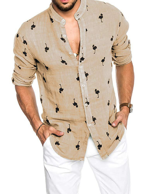 Camisa de Lino con Cuello Solapa y Combinación de Colores para Hombre - Image 7