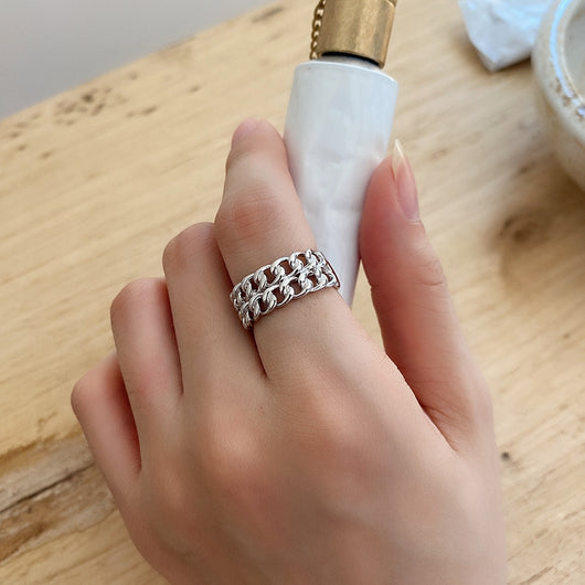 Anillo de Plata Doble Cadena Estilo Francés para Mujer - Image 11