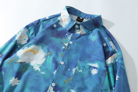 Chamarra Casual de Manga Larga con Estampado Óleo Unisex para Otoño