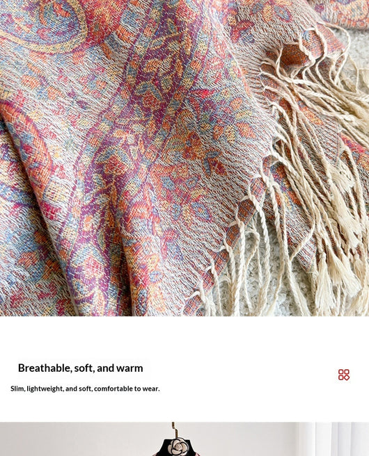 Chal de Lujo Ligero con Jacquard y Borlas de Cachemira - Image 20