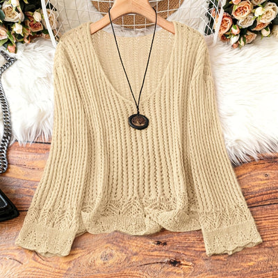 Suéter Calado Talla Grande para Mujer - Manga Larga Tejida Cuello V - Image 6