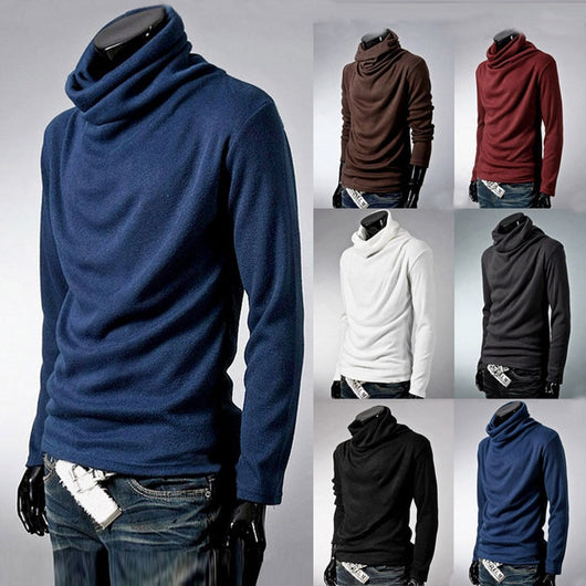 Camiseta Manga Larga con Cuello de Pila - Básico Sólido para Hombre