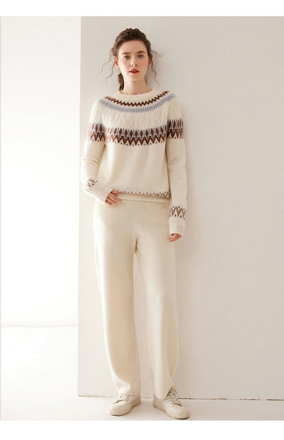 Suéter de Cachemira Jacquard con Contraste Azul y Blanco - Image 27