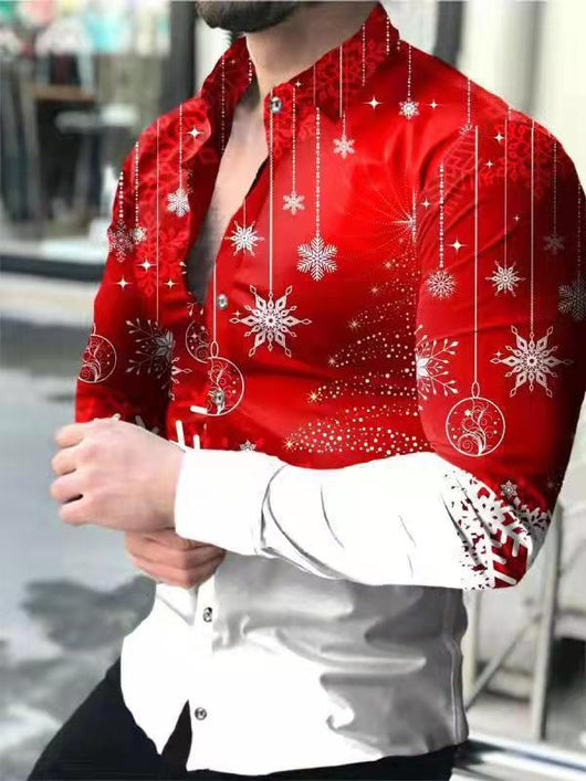 Camisa Manga Larga Estampado 3D Diseño Irregular Ajuste Slim Hombre Moda Urbana - Image 16
