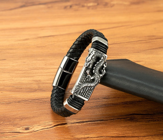 Pulsera Magnética para Hombre con Dragón Pi Xiu - Acero Inoxidable y Cuero con Patrón Leopardo - Image 20