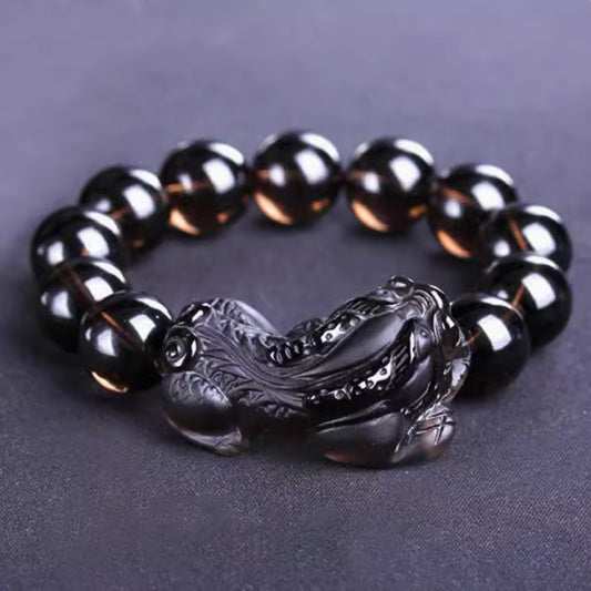 Pulsera de Obsidiana Negra para Hombre con Cabeza de Dragón - Amuleto de Poder y Éxito