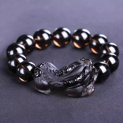 Pulsera de Obsidiana Negra para Hombre con Cabeza de Dragón - Amuleto de Poder y Éxito