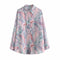 Camisa Suelta Protección Solar Azul Hielo Otoño con Estampado Artístico para Mujer