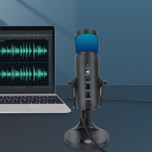 Micrófono Condensador USB con Luz Ambiental RGB Respirable