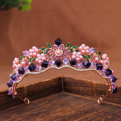 Tocado Corona de Princesa Retro con Cristales Púrpura para Mujer - Image 7