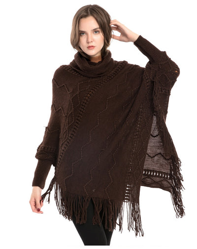Suéter de Cuello Alto con Flecos Acrilico - Poncho Cálido y Elegante - Image 13