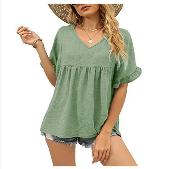 Blusa Casual de Verano con Volantes y Pliegues