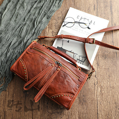 Bolsa Satchel de Cuero Curtido al Vegetal con Acabado Vintage - Image 5