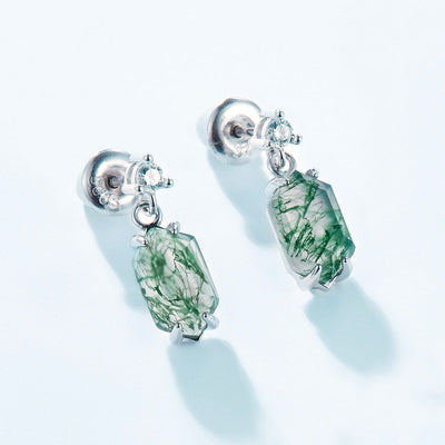 Aretes de Ágata Natural con Incrustación de Musgo Verde - Lujo Ligero