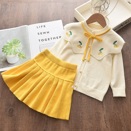 Conjunto Infantil Estilo Occidental: Cardigan Tejido + Falda para Niñas Otoño - Image 5