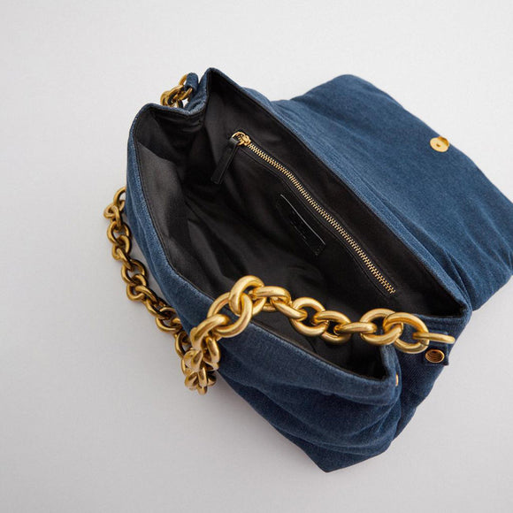Bolso de Hombro Denim Acolchado Oversize Azul