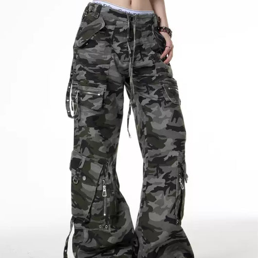 Pantalones Cargo Camuflaje Retro Cintura Baja Corte Holgado - Image 9