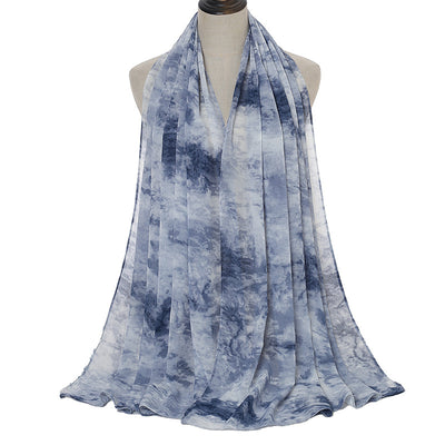 Pañuelo Chifón Estampado Tie-Dye con Perlas - Image 11