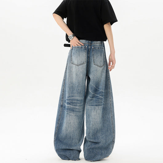 Pantalones Denim Retro Azul Holgados de Pierna Ancha para Hombre - Image 3
