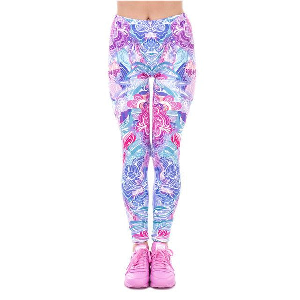 Leggings Deportivos Cintura Alta con Estampado de Flores Púrpura
