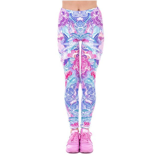 Leggings Deportivos Cintura Alta con Estampado de Flores Púrpura