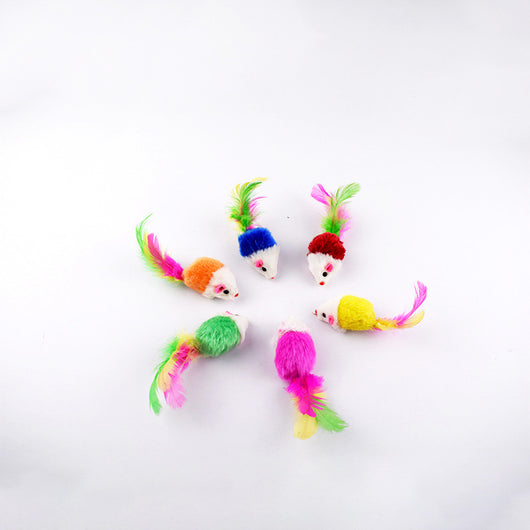 Multicolor pet cat toy set with feather wands, plush mice, sisal balls, plastic balls, and a catnip pouch. - Image 5