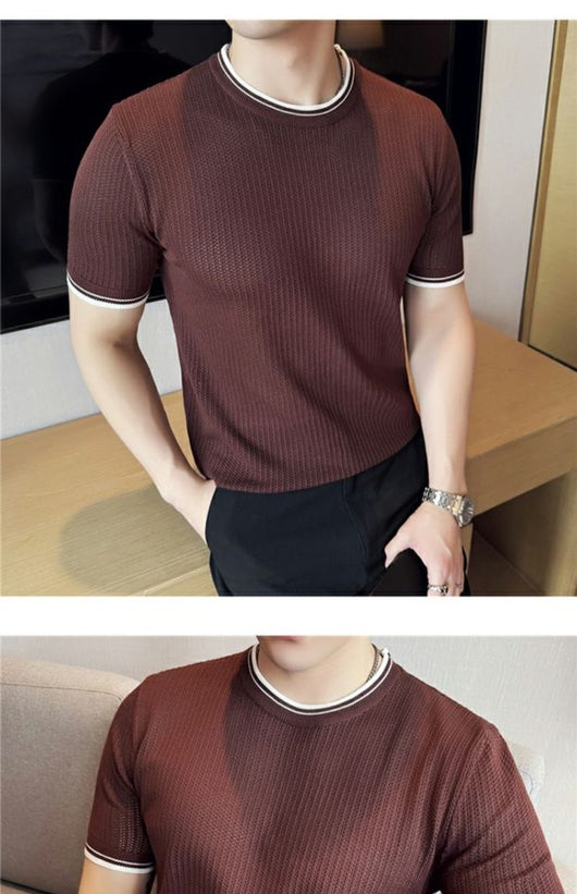 Camiseta de Cuello Redondo con Contraste de Colores en Algodón Stretch - Image 10