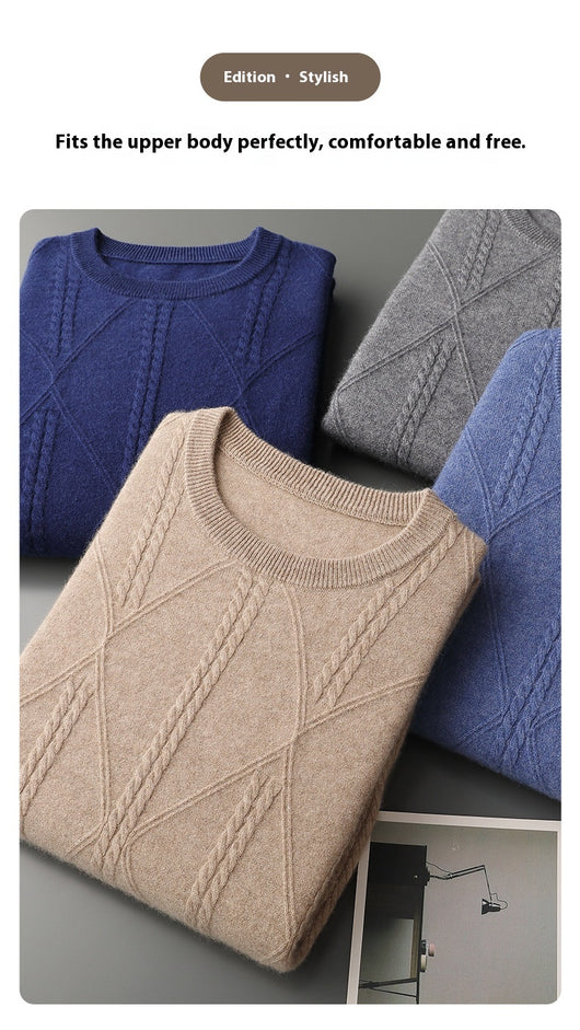 Suéter de Cashmira Trenzado con Cuello Redondo para Hombre - Colección Otoño Invierno - Image 20