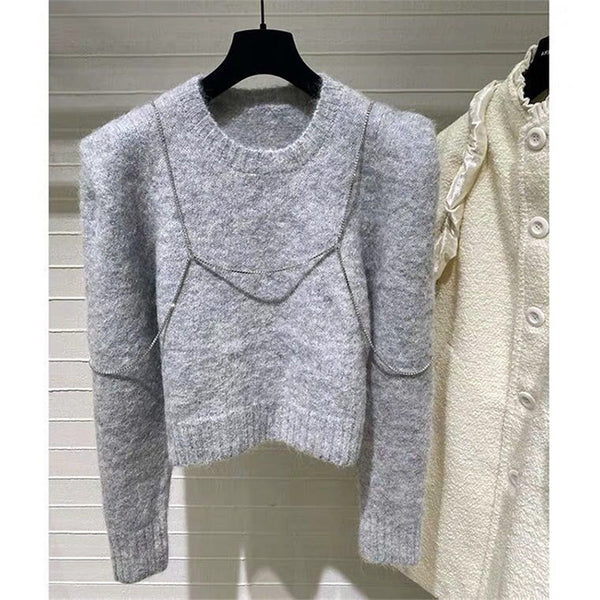 Suéter Acolchado Cuello Redondo para Mujer - Abrigo Exterior