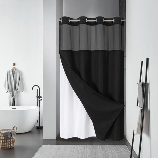 Cortina de Baño Doble Capa con Hebilla Grande - Diseño Liso y Moderno - Image 14