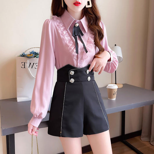 Conjunto Elegante: Blusa Chiffon Temperamento + Pantalón Palazzo Detalles Metalizados - Image 11