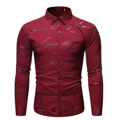 Camisa Manga Larga con Diseño de Cuello y Estampado Dorado para Hombre - Image 8