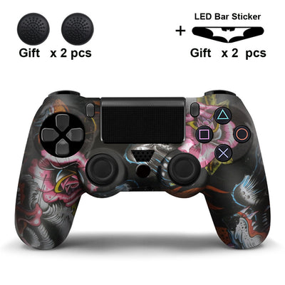 Black and white paisley PS4 controller protector with two black thumb grip covers and two Batman LED bar stickers. - Image 4