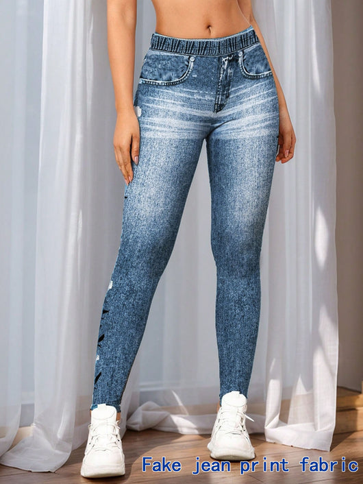 Leggings de Estilo Denim con Estampado Digital para Mujer - Image 11