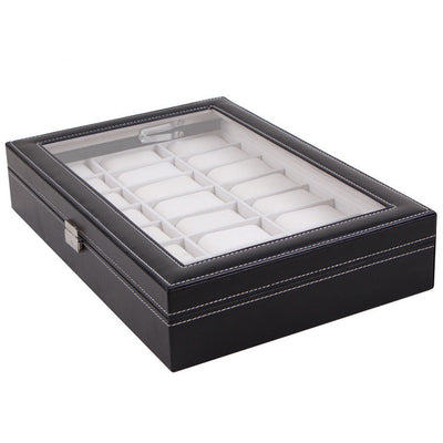 Caja Organizadora para Relojes 24 Compartimentos con Tapa de Cristal