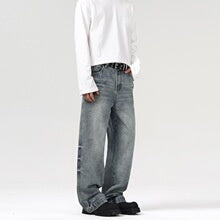 Pantalones Jeans Rectos Anchos con Degradado y Lavado Artesanal para Hombre - Image 24