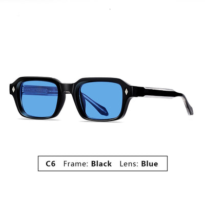 Black square-frame sunglasses with dark lenses and small silver diamond accents on the temples. - Image 8