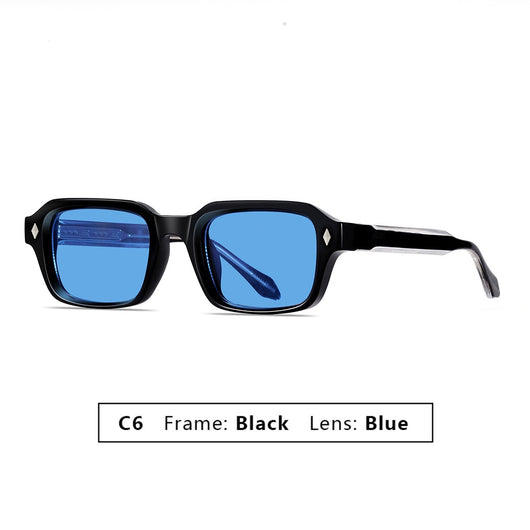Black square-frame sunglasses with dark lenses and small silver diamond accents on the temples. - Image 8