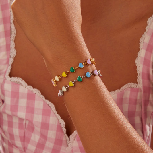 Pulsera de Acero Titanio Corazón con Aceite Colorido - Joya del Amor