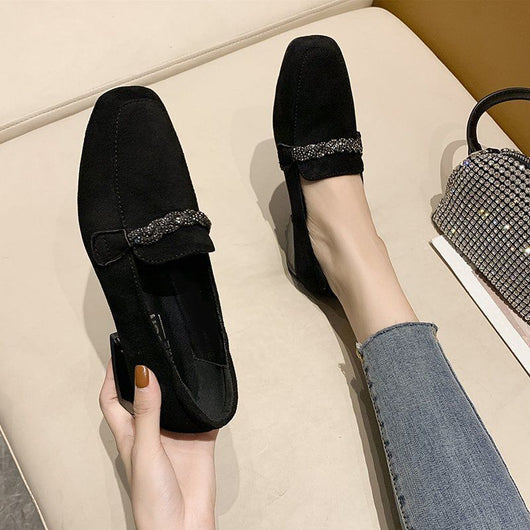 Zapatos de Tacón Cuadrado con Strass y Tacón Robusto