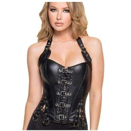 Corsé Steampunk Sexy de Cuero Sintético Negro