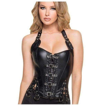 Corsé Steampunk Sexy de Cuero Sintético Negro