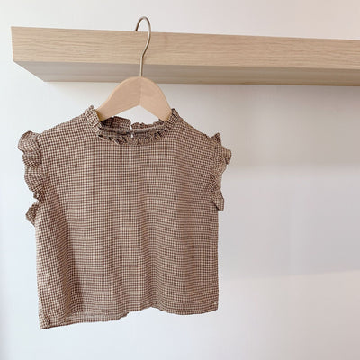 Blusa Sin Mangas a Cuadros con Detalles de Orejas de Madera y Encaje - Image 10