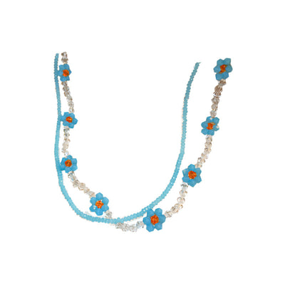 Collar Camiseta Cadena Flor Cristal Brillante