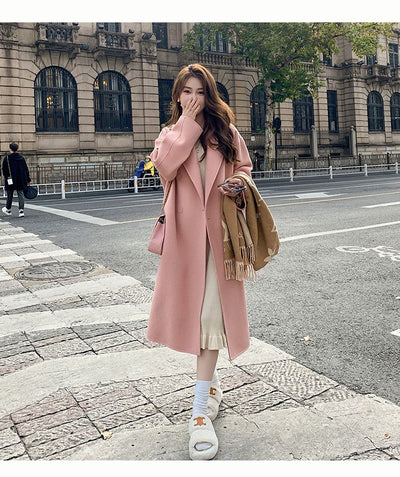 Abrigo de Lana Hepburn Coreano Suelto Midi para Otoño e Invierno - Image 34