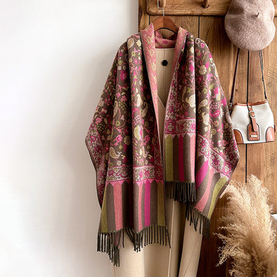 Bufanda Étnica Otoño-Invierno con Flores y Borlas de Hilo Hilado - Image 22