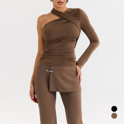 Blusa Base Asimétrica de Manga Larga para Mujer