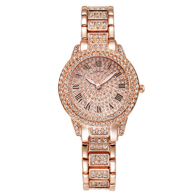 Juego de Reloj y Pulsera de Acero Inoxidable con Números Romanos y Diamantes - Image 4