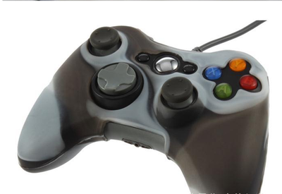 Red, black, and white camouflage silicone case for an Xbox 360 controller, featuring textured grips. - Image 3